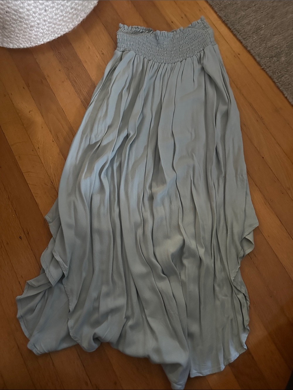 mahina Pale Blue Smocked Waist Maxi Skirt